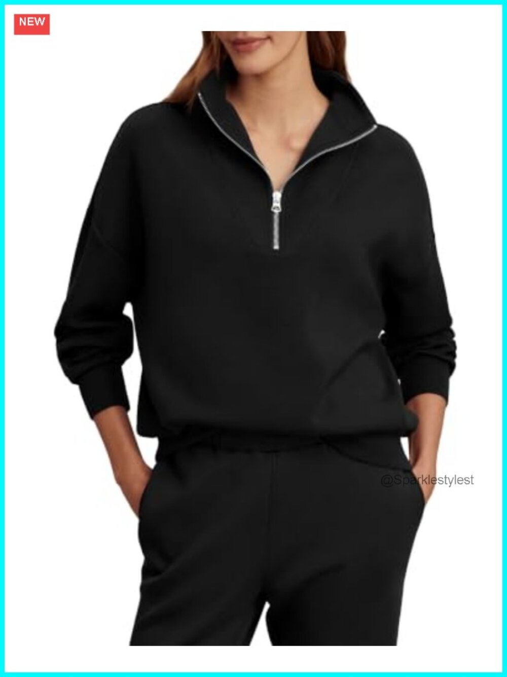 Womens Half Zip Pullover Oversized Sweatshirt Cotton Blend